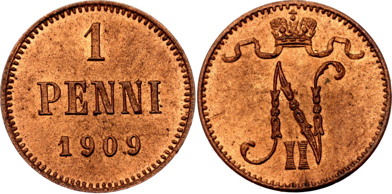 Russia - Finland 1 Penni 1909
Bit# 470; Copper 1.26 g.; UNC with full mint lust...