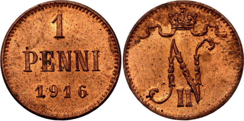 Russia - Finland 1 Penni 1916
Bit# 476, KM# 13, N# 6796; Copper 1.26 g; UNC wit...