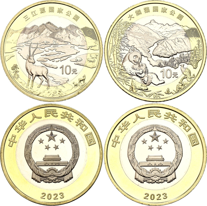 China Republic 2 x 10 Yuan 2023
Bimetallic; Giant Panda National Park & Sanjian...