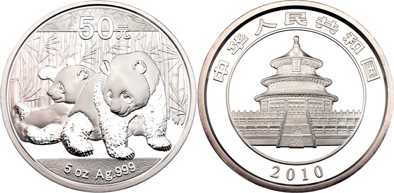 China Republic 50 Yuan 2010
KM# 1935; Silver 155.55 g., Proof; Panda; Mintage 1...