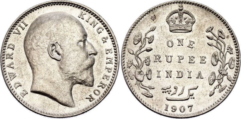 British India 1 Rupee 1907 B
KM# 508, N# 3722; Silver 11.66 g.; Edward VII; Bom...