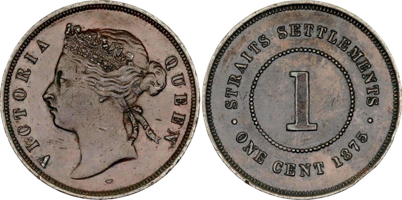 Straits Settlements 1 Cent 1875
KM# 9, N# 3363; Copper; Victoria; XF