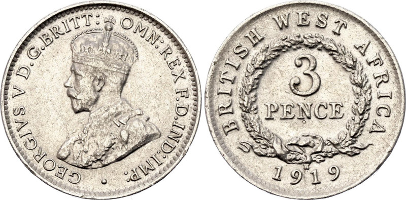 British West Africa 3 Pence 1919 H
KM# 10, N# 8979; Silver; George V; Heaton Mi...