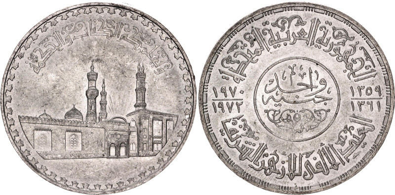 Egypt 1 Pound 1970 AH 1359
KM# 424, N# 18474; Silver 25.14 g.; 1000th Anniversa...