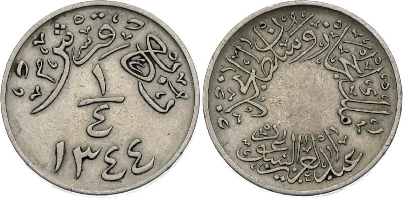 Saudi Arabia Hejaz & Nejd 1/4 Ghirsh 1926 AH 1344
KM# 4, N# 14212; Copper-nicke...