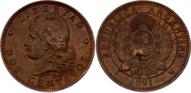 Argentina 2 Centavos 1891
KM# 33, N# 2220; Bronze; UNC with a nice dark patina