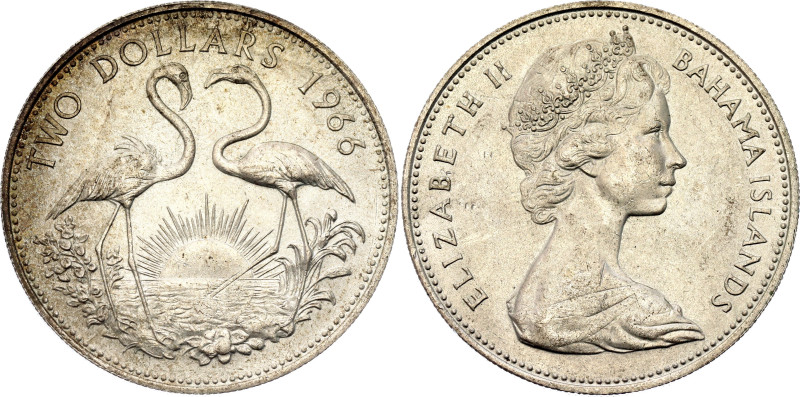 Bahamas 2 Dollars 1966
KM# 9, Schön# 8.1, N# 10869; Silver 29.89 g.; Elizabeth ...