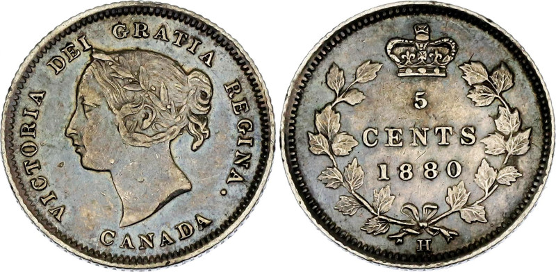 Canada 5 Cents 1880 H
KM# 2, Schön# 2, N# 420; Silver; Victoria; Heaton Mint; X...