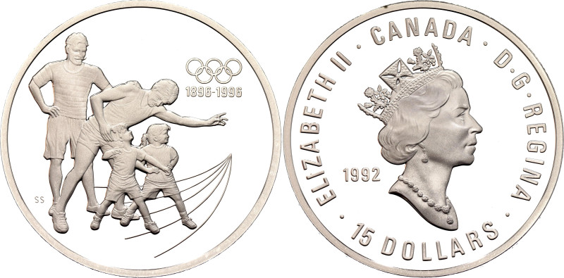 Canada 15 Dollars 1992
KM# 215, N# 60307; Silver 33.91 g., Proof; Elizabeth II;...