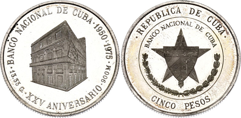 Cuba 5 Pesos 1975
KM# 36, N# 87690; Silver, Proof; 25th Anniversary of National...