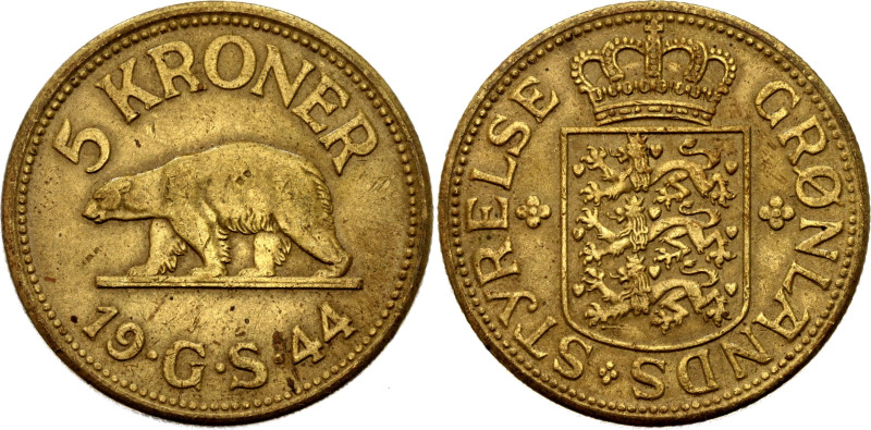 Greenland 5 Kroner 1944 GS
KM# 9, N# 4289; Brass; Christian X; Philadelphia Min...