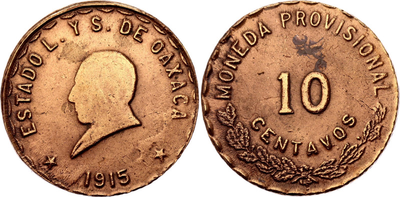 Mexico Oaxaca 10 Centavos 1915
KM# 722, N# 48869; Copper; Provisional Governmen...