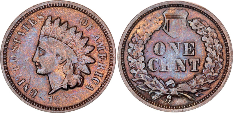 United States 1 Cent 1865
KM# 90a, N# 2356; Fancy "5"; Bronze; "Indian Head Cen...