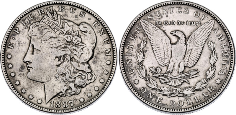 United States 1 Dollar 1887
KM# 110, N# 1492; Silver 26.58 g.; "Morgan Dollar";...