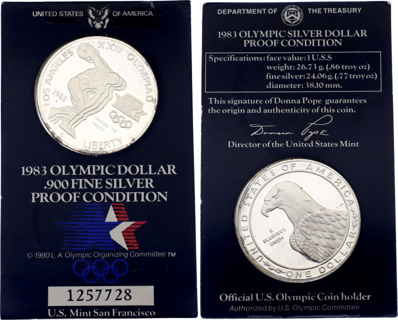 United States 1 Dollar 1983 S
KM# 209, N# 15848; Silver 26.73 g., Proof; 1984 O...