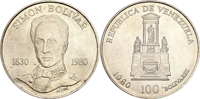 Venezuela 100 Bolivares 1980
Y# 56, N# 19880; Silver 22.00 g.; 150th Anniversar...