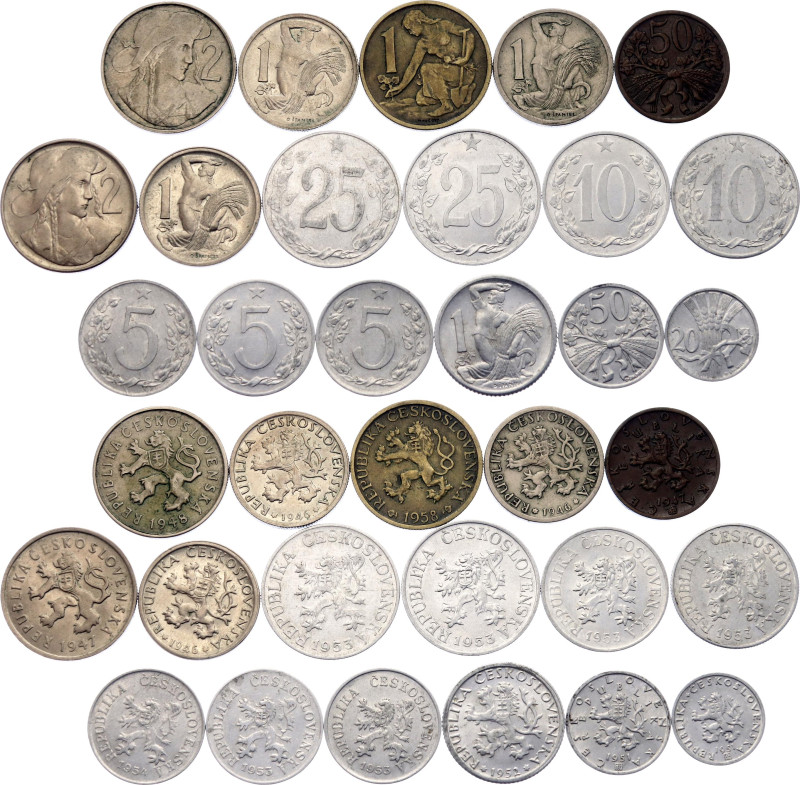 Czechoslovakia Lot of 17 Coins 1946 - 1954
5 - 10 - 20 - 50 Haleru - 1 - 2 Koru...