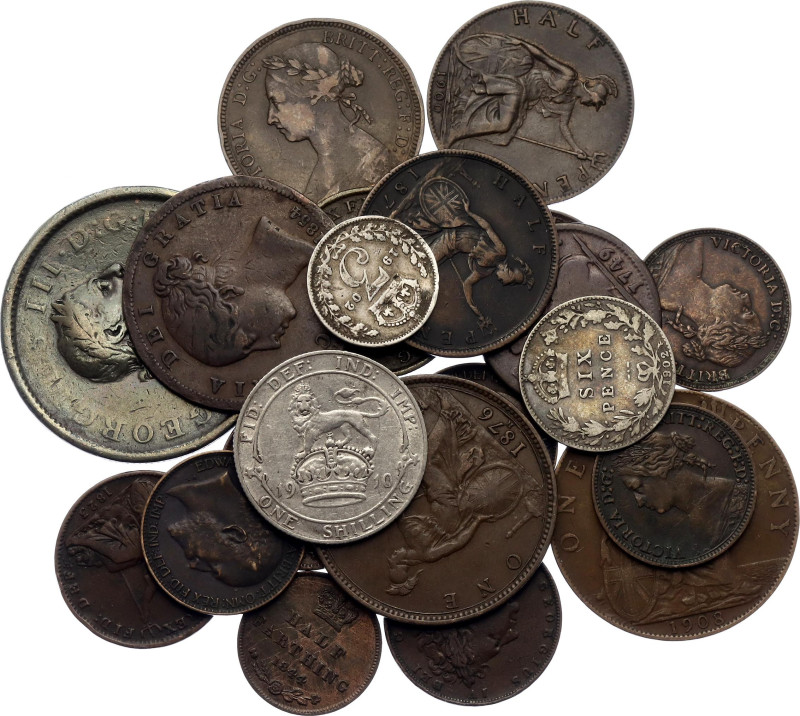 Great Britain Lot of 23 Coins 1749 - 1908
With Silver; Various Rulers, Dates & ...