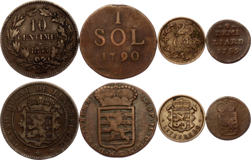 Luxembourg Lot of 4 Coins 1789 - 1946
Various Rulers, Dates & Denominations; F/...