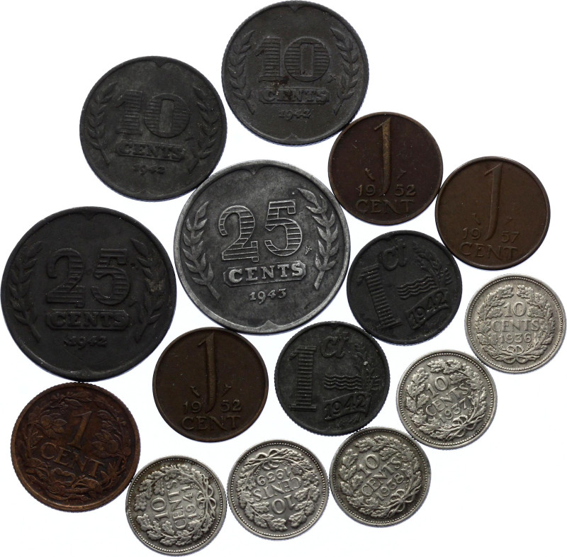 Netherlands Lot of 15 Coins 1916 - 1957
With Silver; Various Dates & Denominati...