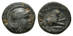 KINGS of THRACE.Lysimachos.(305-281 BC).Ae.

Obv : Head of Athena to right, wearing crested Attic helmet.

Rev : ΒΑΣΙΛΕΩΣ ΛΥΣΙΜΑΧΟΥ.
Forepart of a lio...