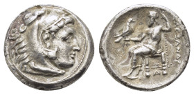 KINGS of MACEDON Alexander III the Great.(336-323 BC). Drachm. Side.

Ob v: Head of Herakles right, wearing lion skin.

Rev : AΛEΞANΔPOY.
Zeus seated ...