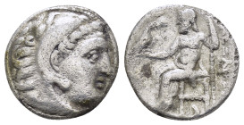 KINGS of MACEDON. Alexander III The Great.( 336-323 BC).Kolophon.Drachm.

Obv : Head of Herakles to right, wearing lion skin headdress.

Rev. AΛEΞANΔP...