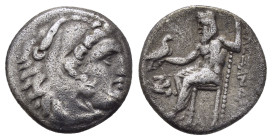 KINGS of MACEDON. Alexander III The Great.(336-323 BC). Lampsakos.Drachm.

Obv : Head of Herakles right, wearing lion skin.

Rev : AΛΕΞΑΝΔΡΟΥ.
Zeus se...