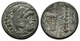 KINGS of MACEDON. Alexander III The Great.(336-323 BC).Uncertain in Western Asia Minor.Ae.

Obv : Head of Herakles right, wearing lion skin.

Rev : BA...