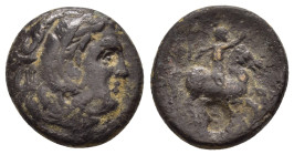 KINGS of MACEDON Alexander III the Great.(336-323 BC).Uncertain in Macedon.Ae.

Obv : Head of Herakles right, wearing lion skin.

Rev : ΑΛΕ.
Horseman ...