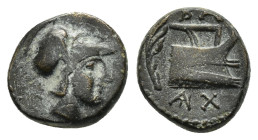 KINGS of MACEDON. Demetrios I Poliorketes (306-283 BC).Salamis.Ae.

Obv : Helmeted head of Athena right.

Rev : BA.
Prow right; aphlaston to left, mon...