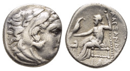 KINGS of MACEDON Alexander III the Great.(336-323 BC).Abydos.Drachm.

Obv : Head of Herakles right, wearing lion skin.

Rev : AΛEΞANΔPOY.
Zeus seated ...