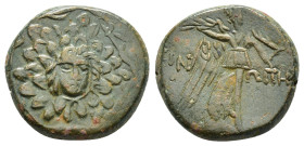 PAPHLAGONIA. Sinope. Struck under Mithradates VI (Circa 105-90 or 90-85 BC). Ae.

Obv : Aegis with gorgoneion.

Rev : ΣΙΝΩΠΗΣ.
Nike advancing right, h...