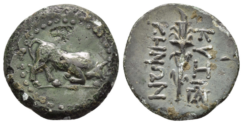 MYSIA. Cyzicos.(2nd-1st centuries BC).Ae.

Obv : Bull butting right.

Rev : KVZI...