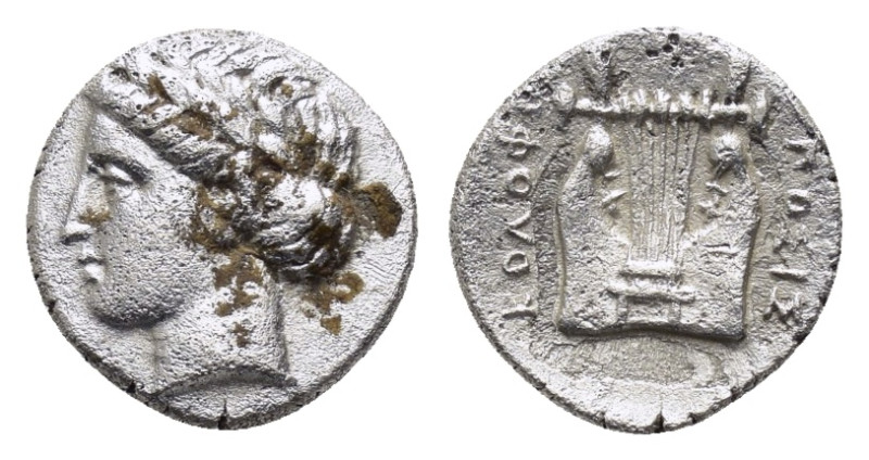 IONIA.Kolophon.(375-360 BC. BC).Diobol.

Obv : Laureate head of Apollo left.

Re...