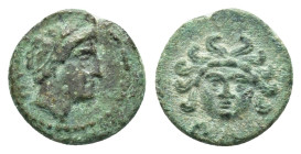 CILICIA.Mallos.(Circa 400-300 BC).Ae.

Obv : Wreathed head of Pyramos right, ΠV to upper right.

Rev : Facing gorgoneion.
SNG Levante 172; SNG France ...