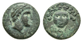 CILICIA.Mallos.(Circa 400-300 BC).Ae.

Obv : Wreathed head of Pyramos right, ΠV to upper right.

Rev : Facing gorgoneion.
SNG Levante 172; SNG Fr...