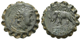 SELEUKID KINGS of SYRIA.Antiochos VI Dionysos (144-142 BC).Antioch on the Orontes.Ae.

Obv : Radiate and diademed head right.

Rev : ΒΑΣΙΛΕΩΣ ΑΝΤΙΟΧΟΥ...