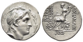 SELEUKID KINGS of SYRIA.Demetrios I Soter (162-150 BC). Antioch.Tetradrachm.

Obv : Diademed head right within wreath.

Rev : BAΣIΛEΩΣ ΔHMHTPIOY Σ...