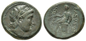 SELEUKID KINGS of SYRIA. Antiochos III ‘the Great’ (222-187 BC).Antioch.Ae.

Obv : Laureate head right.

Rev : BAΣΙΛΕΩΣ ΑΝΤΙΟΧΟΥ.
Apollo seated left o...