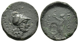 SELEUKID KINGS of SYRIA. Antiochos III 'the Great.(222-187 BC). Ae.

Obv : Head of Athena to right, wearing crested Corinthian helmet. 

Rev : ΒΑΣΙΛΕΩ...