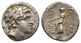 SELEUKID KINGS of SYRIA. Alexander I.(152-145 BC).Antioch on the Orontes.Drachm.

Obv: Diademed head right.

Rev: ΒΑΣΙΛΕΩΣ ΑΛΕΞΑΝΔΡΟY ΘΕΟΠΑΤΟΡΟΣ ΕΥΕΡΓ...