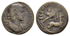 LYDIA.Hierocaesarea.Pseudo-autonomous issue.Ae.

Obv : ЄΠI KAΠITΩNOC.
Draped bust of Artemis Persica to right.

Rev : IЄPOKAICAPЄΩN.
Artemis pulling d...