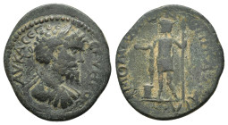 PHRYGIA. Philomelion. Septimius Severus (193-211). Ae. Claudius Traianus, magistrate.

Obv : AV KA CЄΠ CЄVHPOC.
Laureate, draped and cuirassed bust ri...
