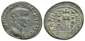 Pisidia, Antioch. Trajan Decius. A.D. 249-251. Ae.

Obv : IMP CAES C MESS Q DECIO TRAIA AV.
Radiate, draped, and cuirassed bust right.

Rev : ANTIOC-H...