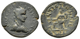 PISIDIA. Antioch. Gallienus (253-268). Ae.

Obv : IMP C P AЄI LIC CVLIЄNO AN.
Radiate, draped and cuirassed bust right.

Rev : ANTIOSHI COL A.
Genius ...
