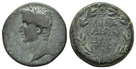 CILICIA. Aegeae. Tiberius.(14-37).Ae.

Obv : ΤΙΒΕΡΙΟΥ ΚΑΙΣΑΡΟΣ ΣΕΒΑΣΤΟΥ.
Laureate head to left.

Rev : ΑΙΓΕΑΙΩΝ ΕΥΑΝ.
In three lines within wreath. 
R...