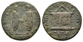 CILICIA. Anazarbus. Marcus Aurelius and Lucius Verus.(161-169). Ae.

Obv : СЄΒΑС ΑΝΤΩΝЄΙΝΟV ΚΑΙ ΟVΗΡ ΟΜΟΝΟΙΑ.
Marcus Aurelius and Lucius Verus standin...