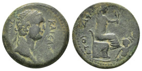 CILICIA. Flaviopolis. Domitian (81-96). Ae.

Obv : ΔΟΜΙΤΙΑΝΟC ΚΑΙCΑΡ.
Laureate head right.

Rev : ΦΛΑVΙΟΠΟΛЄΙΤωΝ ЄΤΟYC ZΙ.
Tyche seated right on thron...