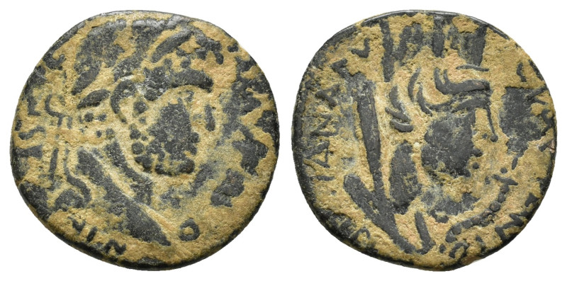 MESOPOTAMIA. Carrhae. Caracalla (198-217). Ae. 

Obv : M AVR ANTONINV F VA.
Laur...